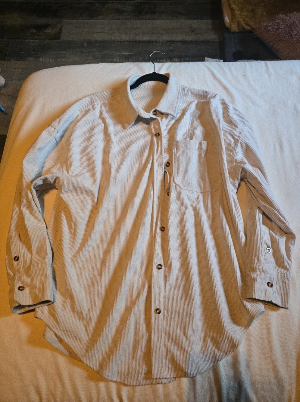 Cream Corduroy Button Up Shirt Shacket